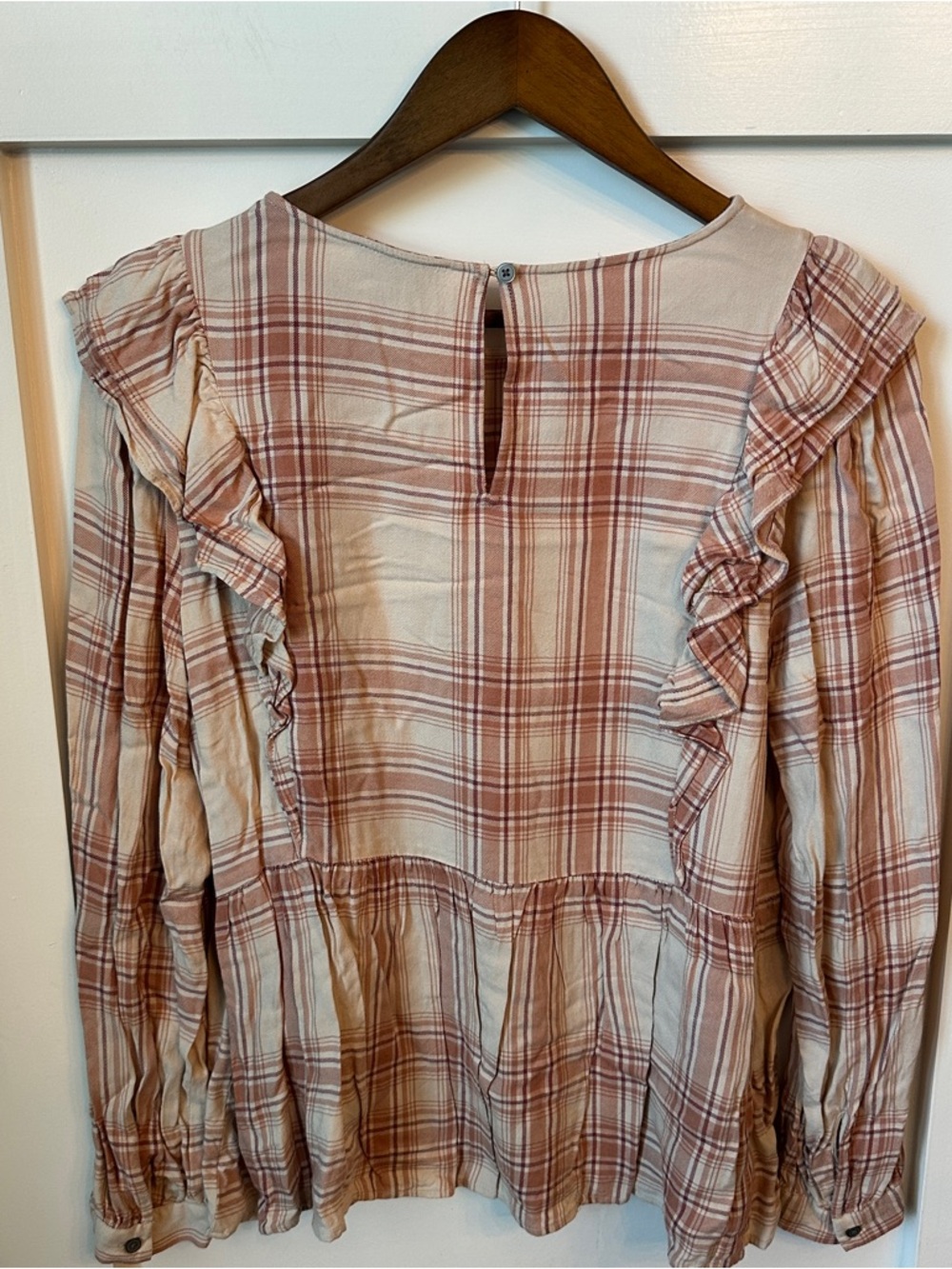 LOFT Rose Plaid Ruffle Peplum Top - Picture 4 of 4